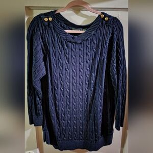 Ralph Lauren Women Navy Cable Knit Sweater 2xl